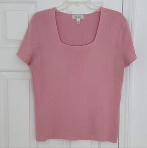 Dressbarn Pink Feminine Barbie Soft Grandma Easter Short Sleeve Sweater. Sz XL.